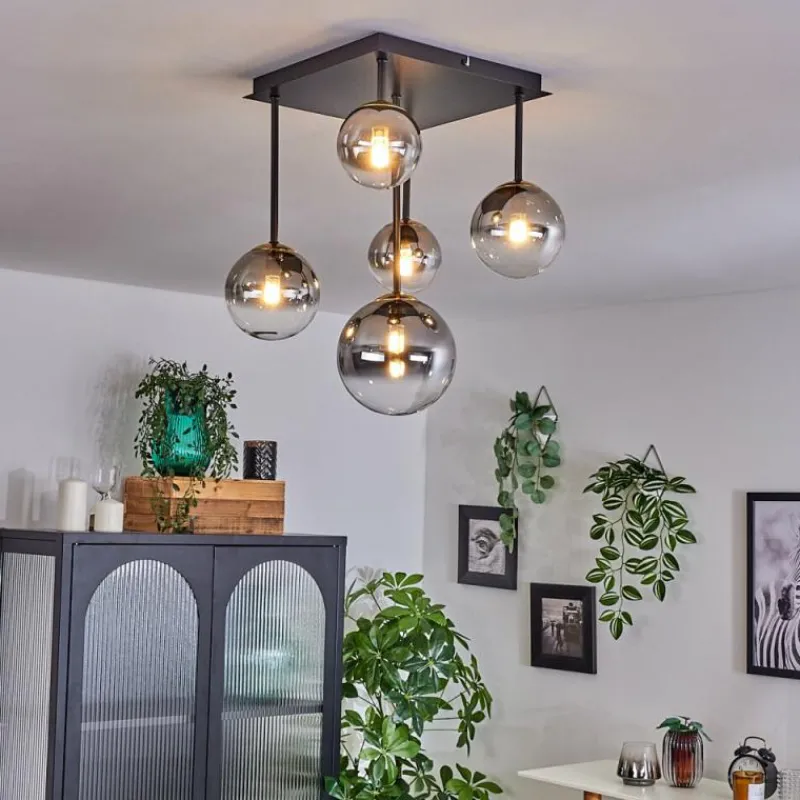 Lampes Dorées-hofstein Plafonnier - Verre 10 cm, 12 cm, 15 cm Chehalis Or, Noir, 5 lumières