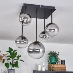 Lampes Dorées-hofstein Plafonnier - Verre 10 cm, 12 cm, 15 cm Chehalis Or, Noir, 5 lumières