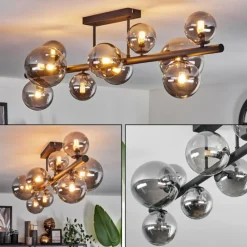 hofstein Plafonnier - Verre 10 cm, 12 cm, 15 cm Chehalis Fumé, 10 lumières