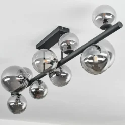 hofstein Plafonnier - Verre 10 cm, 12 cm, 15 cm Chehalis Fumé, 10 lumières