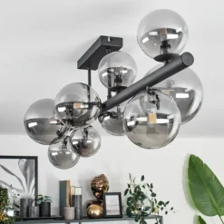 hofstein Plafonnier - Verre 10 cm, 12 cm, 15 cm Chehalis Fumé, 10 lumières