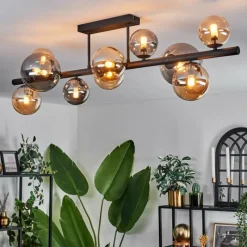 hofstein Plafonnier - Verre 10 cm, 12 cm, 15 cm Chehalis Ambre, Fumé, 10 lumières