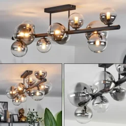 hofstein Plafonnier - Verre 10 cm, 12 cm, 15 cm Chehalis Clair, Fumé, 10 lumières