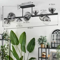 hofstein Plafonnier - Verre 10 cm, 12 cm, 15 cm Chehalis Clair, Fumé, 10 lumières