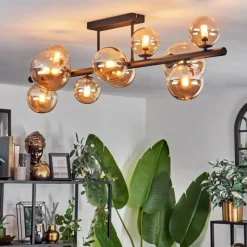 hofstein Plafonnier - Verre 10 cm, 12 cm, 15 cm Chehalis Ambre, 10 lumières