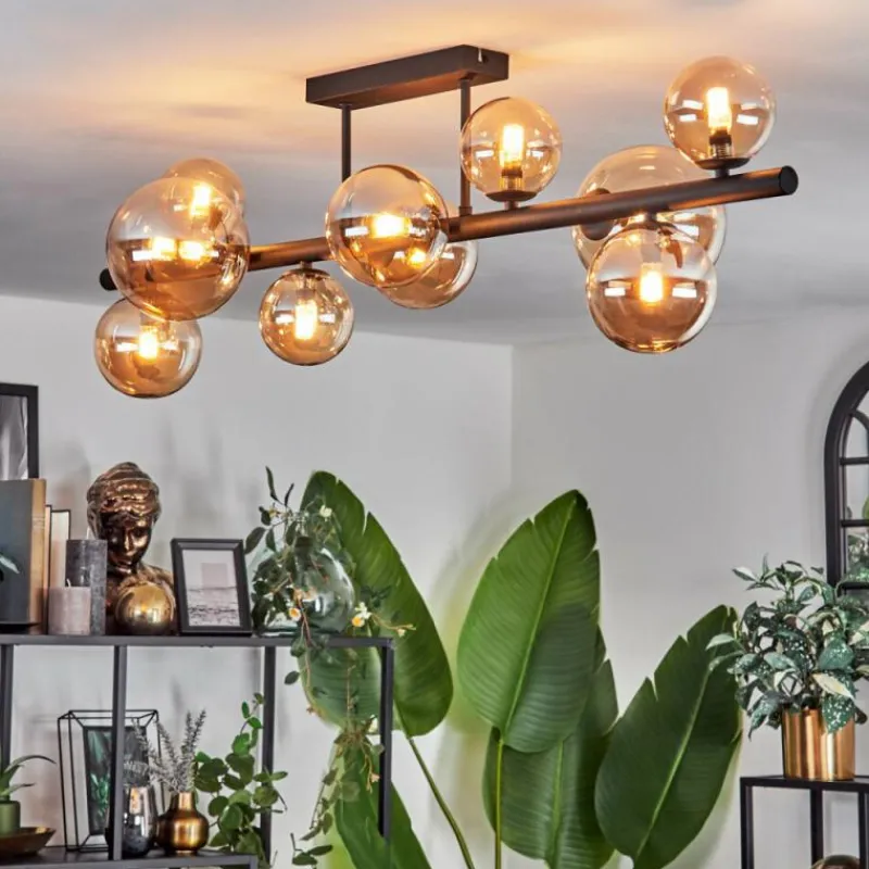 hofstein Plafonnier - Verre 10 cm, 12 cm, 15 cm Chehalis Ambre, 10 lumières