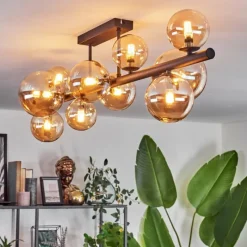 hofstein Plafonnier - Verre 10 cm, 12 cm, 15 cm Chehalis Ambre, 10 lumières