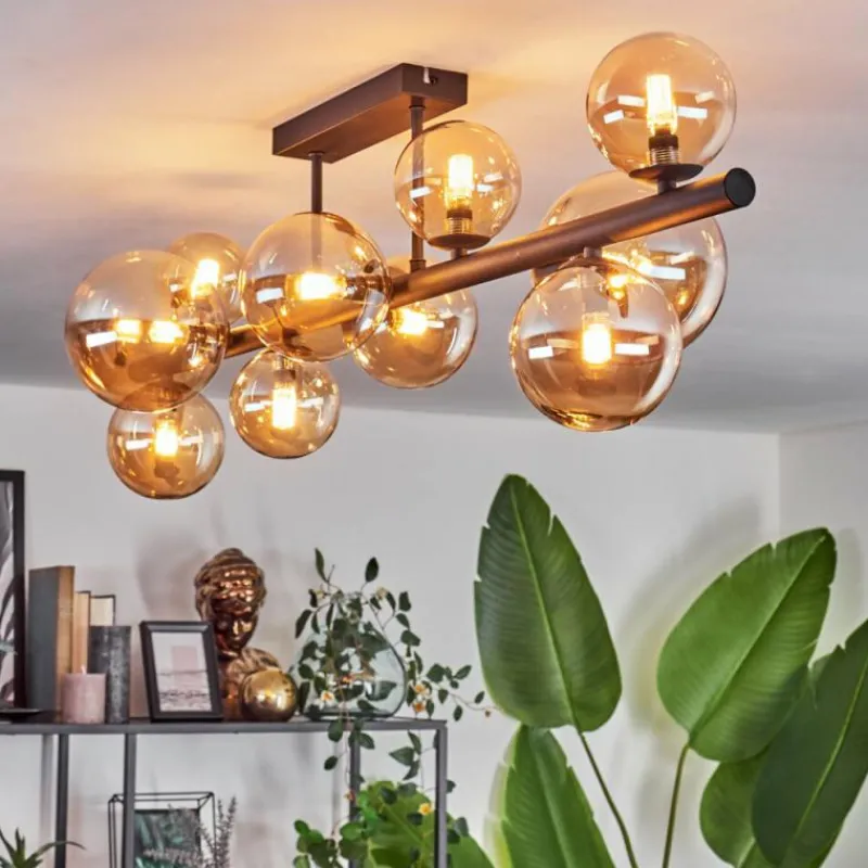 hofstein Plafonnier - Verre 10 cm, 12 cm, 15 cm Chehalis Ambre, 10 lumières