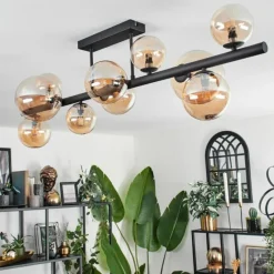 hofstein Plafonnier - Verre 10 cm, 12 cm, 15 cm Chehalis Ambre, 10 lumières