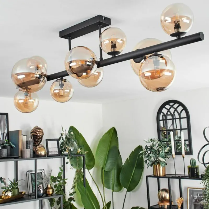 hofstein Plafonnier - Verre 10 cm, 12 cm, 15 cm Chehalis Ambre, 10 lumières