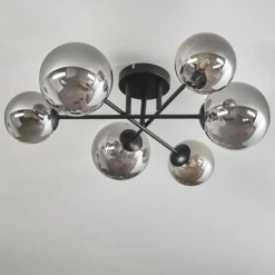 hofstein Plafonnier - Verre 12 cm, 15 cm Chehalis Fumé, 6 lumières