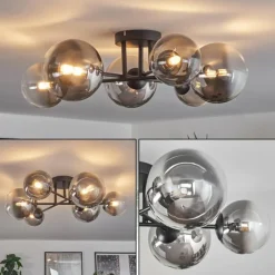 hofstein Plafonnier - Verre 12 cm, 15 cm Chehalis Clair, Fumé, 6 lumières