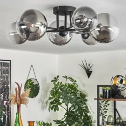 hofstein Plafonnier - Verre 12 cm, 15 cm Chehalis Clair, Fumé, 6 lumières