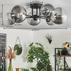 hofstein Plafonnier - Verre 12 cm, 15 cm Chehalis Clair, Fumé, 6 lumières