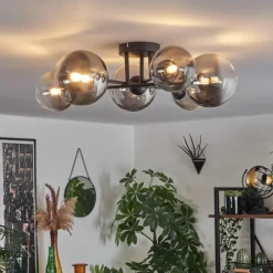 hofstein Plafonnier - Verre 12 cm, 15 cm Chehalis Clair, Fumé, 6 lumières