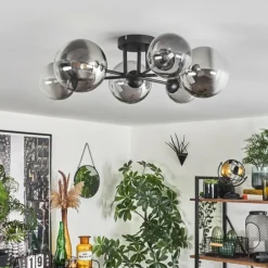 hofstein Plafonnier - Verre 12 cm, 15 cm Chehalis Clair, Fumé, 6 lumières