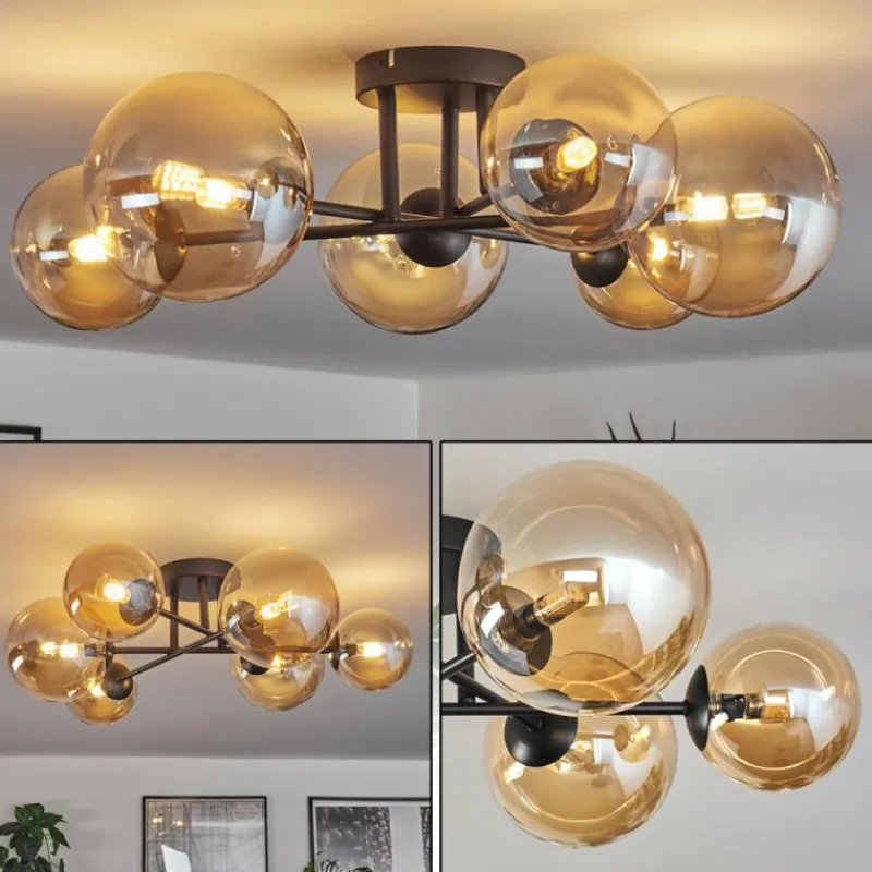 hofstein Plafonnier - Verre 12 cm, 15 cm Chehalis Ambre, 6 lumières