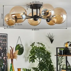 hofstein Plafonnier - Verre 12 cm, 15 cm Chehalis Ambre, 6 lumières