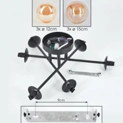hofstein Plafonnier - Verre 12 cm, 15 cm Chehalis Ambre, 6 lumières