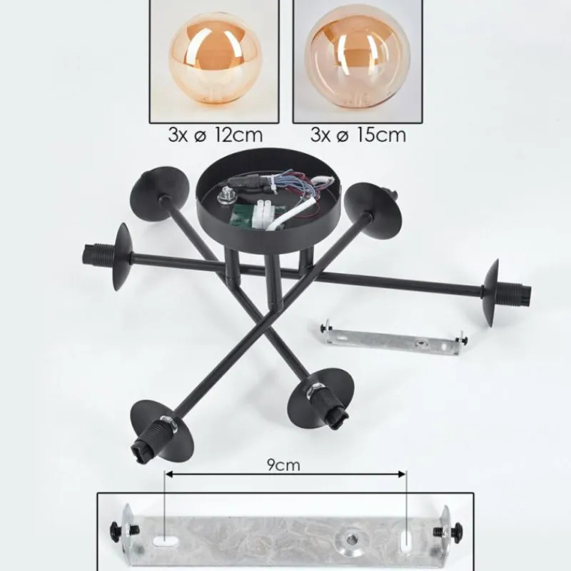 hofstein Plafonnier - Verre 12 cm, 15 cm Chehalis Ambre, 6 lumières