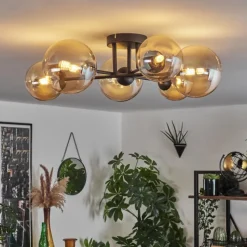 hofstein Plafonnier - Verre 12 cm, 15 cm Chehalis Ambre, 6 lumières