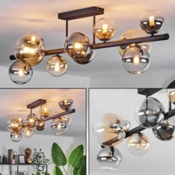 hofstein Plafonnier - Verre 10 cm, 12 cm, 15 cm Chehalis Ambre, Clair, Fumé, 10 lumières