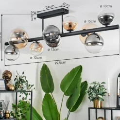 hofstein Plafonnier - Verre 10 cm, 12 cm, 15 cm Chehalis Ambre, Clair, Fumé, 10 lumières