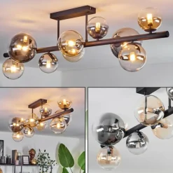 hofstein Plafonnier - Verre 10 cm, 12 cm, 15 cm Chehalis Ambre, Clair, Fumé, 10 lumières