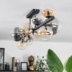 hofstein Plafonnier - Verre 10 cm, 12 cm, 15 cm Chehalis Ambre, Clair, Fumé, 10 lumières