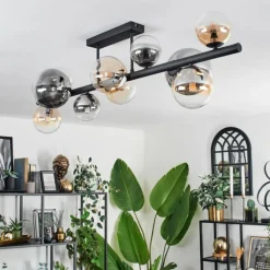 hofstein Plafonnier - Verre 10 cm, 12 cm, 15 cm Chehalis Ambre, Clair, Fumé, 10 lumières