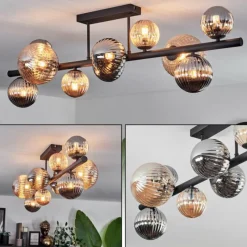 hofstein Plafonnier - Verre 10 cm, 12 cm, 15 cm Chehalis Ambre, Fumé, 10 lumières