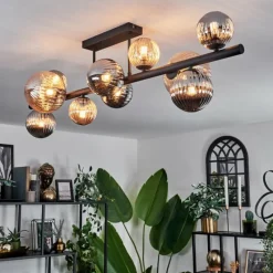 hofstein Plafonnier - Verre 10 cm, 12 cm, 15 cm Chehalis Ambre, Fumé, 10 lumières