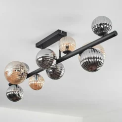 hofstein Plafonnier - Verre 10 cm, 12 cm, 15 cm Chehalis Ambre, Fumé, 10 lumières