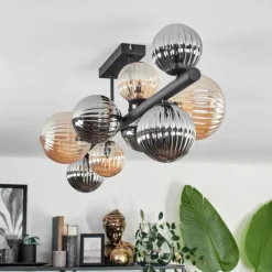 hofstein Plafonnier - Verre 10 cm, 12 cm, 15 cm Chehalis Ambre, Fumé, 10 lumières