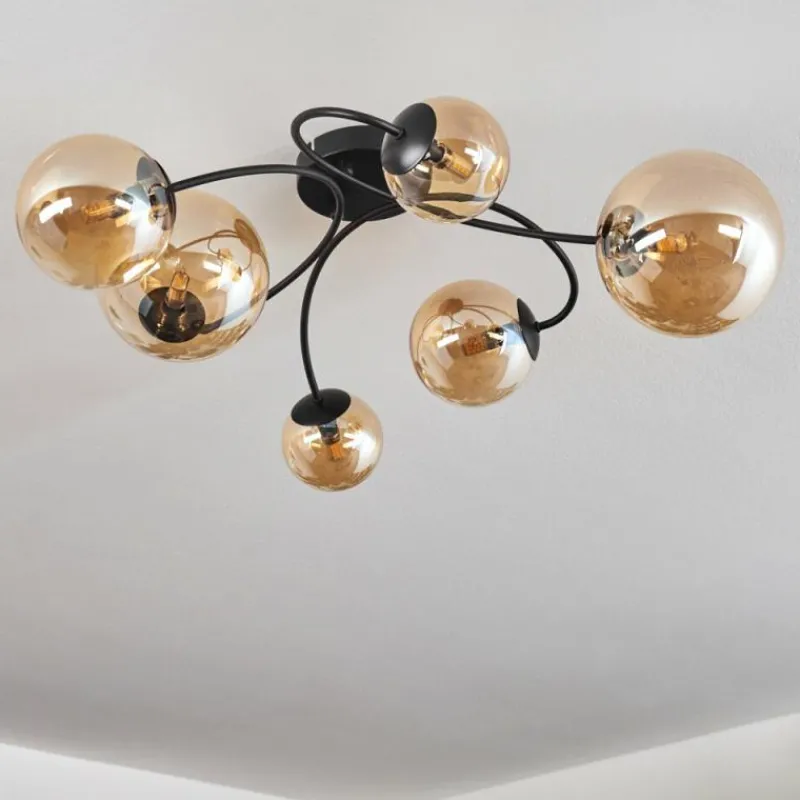 hofstein Plafonnier - Verre 10 cm, 12 cm, 15 cm Chehalis Ambre, 6 lumières