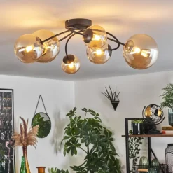 hofstein Plafonnier - Verre 10 cm, 12 cm, 15 cm Chehalis Ambre, 6 lumières