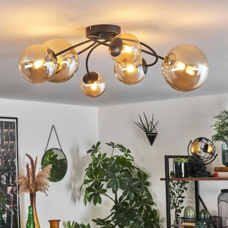 hofstein Plafonnier - Verre 10 cm, 12 cm, 15 cm Chehalis Ambre, 6 lumières