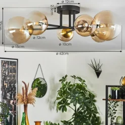 hofstein Plafonnier - Verre 10 cm, 12 cm, 15 cm Chehalis Or, Noir, 6 lumières