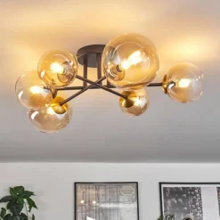 hofstein Plafonnier - Verre 10 cm, 12 cm, 15 cm Chehalis Or, Noir, 6 lumières