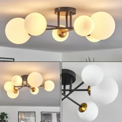 hofstein Plafonnier - Verre 10 cm, 12 cm, 15 cm Chehalis Or, Noir, 6 lumières