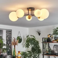 hofstein Plafonnier - Verre 10 cm, 12 cm, 15 cm Chehalis Or, Noir, 6 lumières