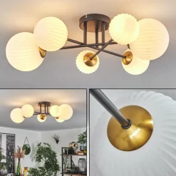 Lampes Dorées-hofstein Plafonnier - Verre 10 cm, 12 cm, 15 cm Chehalis Or, Noir, 6 lumières