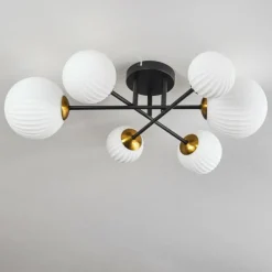 Lampes Dorées-hofstein Plafonnier - Verre 10 cm, 12 cm, 15 cm Chehalis Or, Noir, 6 lumières