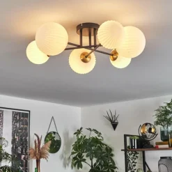 Lampes Dorées-hofstein Plafonnier - Verre 12 cm, 15 cm Chehalis Or, Noir, 6 lumières