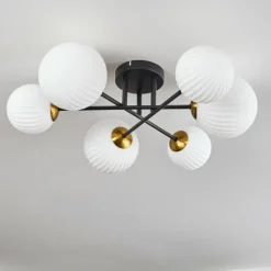 Lampes Dorées-hofstein Plafonnier - Verre 12 cm, 15 cm Chehalis Or, Noir, 6 lumières