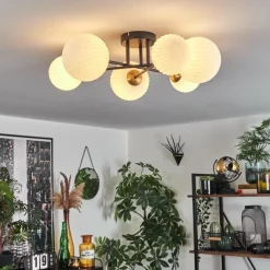 Lampes Dorées-hofstein Plafonnier - Verre 12 cm, 15 cm Chehalis Or, Noir, 6 lumières