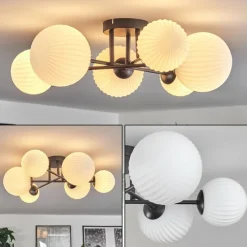 hofstein Plafonnier - Verre 12 cm, 15 cm Chehalis Noir, 6 lumières