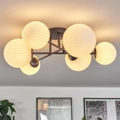 hofstein Plafonnier - Verre 12 cm, 15 cm Chehalis Noir, 6 lumières