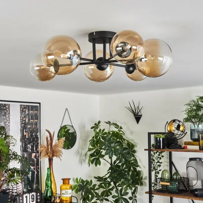 hofstein Plafonnier - Verre 12 cm, 15 cm Chehalis Ambre, Clair, 6 lumières