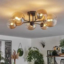 hofstein Plafonnier - Verre 12 cm, 15 cm Chehalis Ambre, Clair, 6 lumières